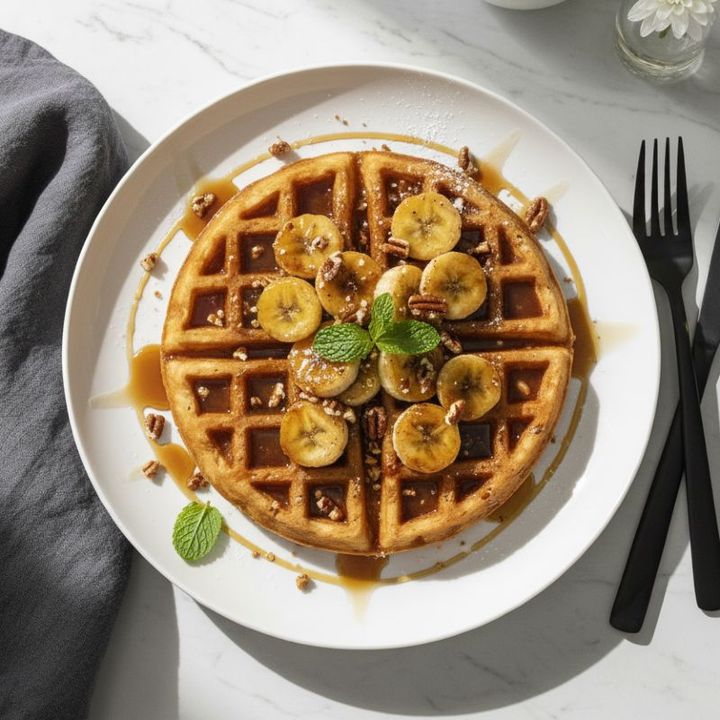 CARAMELIZED BANANA PROTEIN WAFFLES