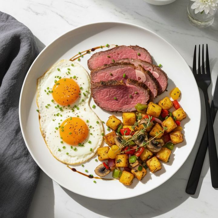 ROASTED BEEF HASH AND EGGS