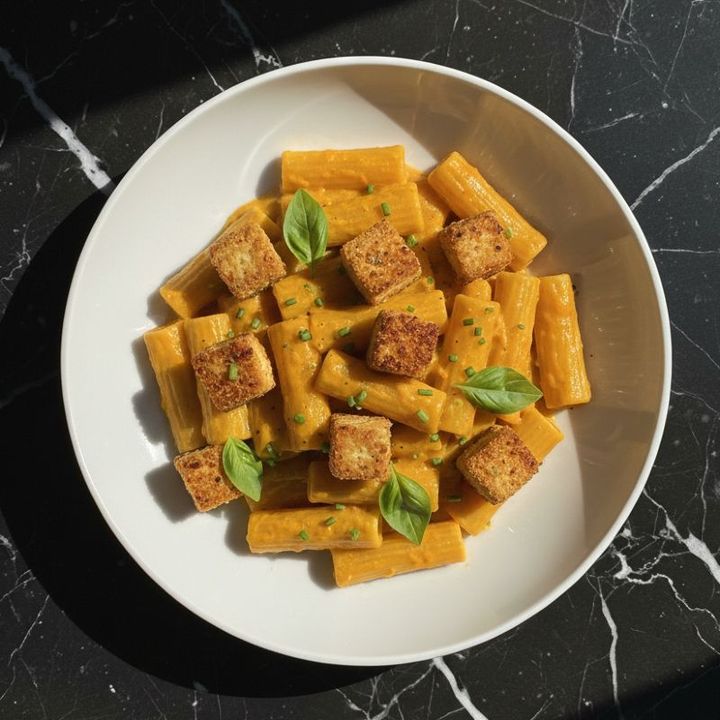 VEGAN BUTTERNUT SQUASH PASTA WITH CRISPY TOFU