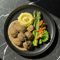 VEGAN MEATBALLS WITH MUSHROOM SAUCE